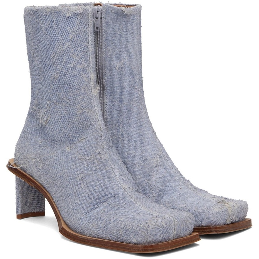 Miista Brenda Blue Denim Ankle Boots EU 39 US 9 Square Toe Zip Handmade NWT‎